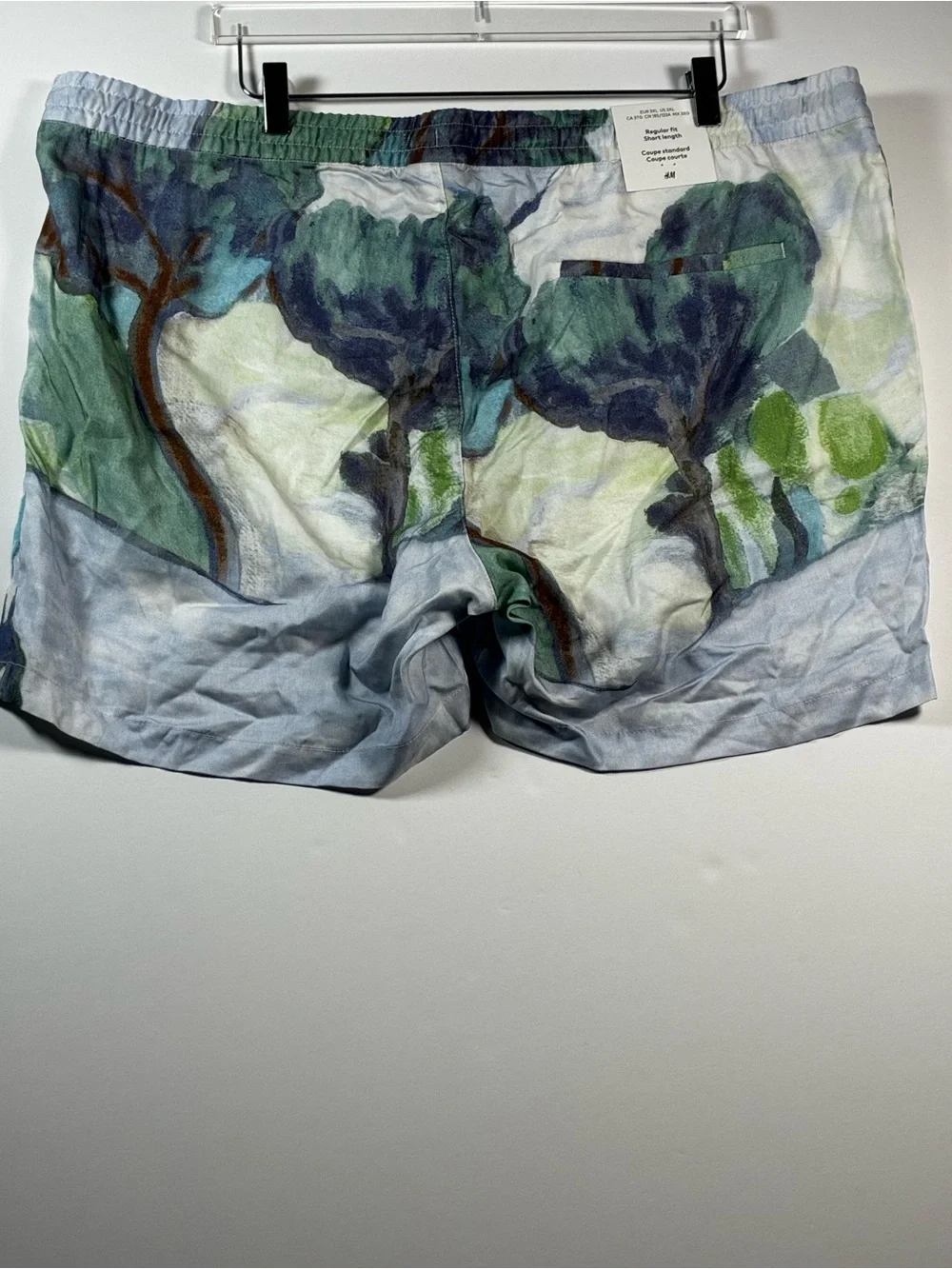 H&M Men’s Watercolor Printed Drawstring Shorts in Light Blue and Green NWT